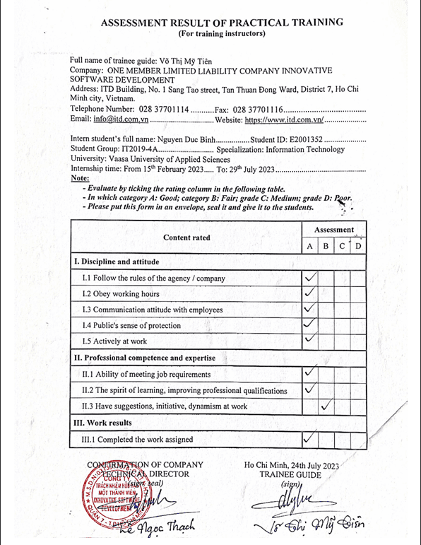 ITD Intern Assessment result 2023