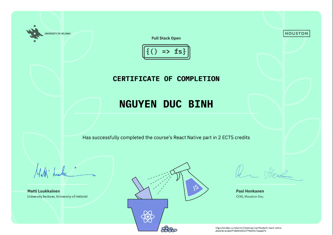Fullstack Open Helsinki - React Native